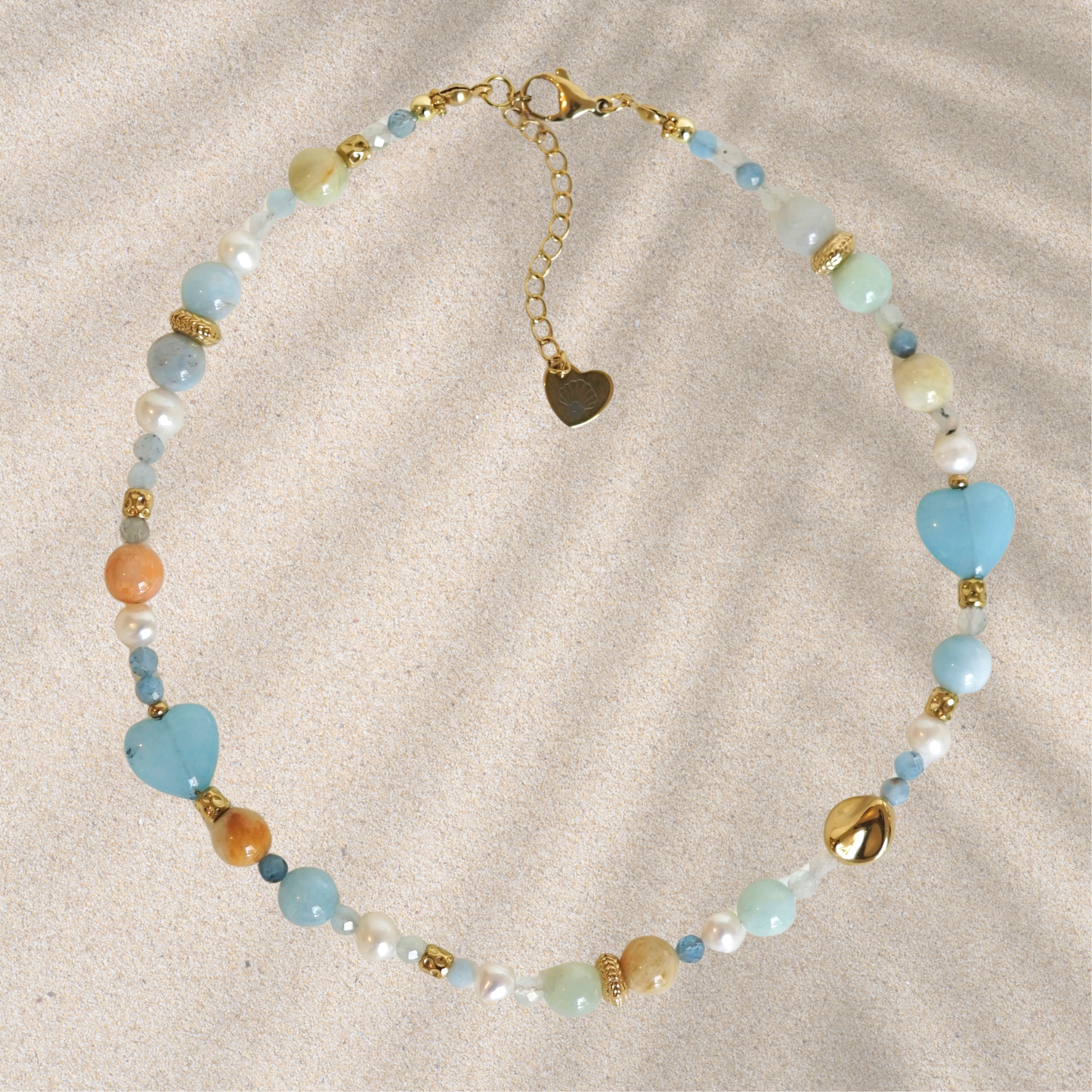 Collier fait main asymétrique en acier inoxydable avec pierres naturelles et perles d'eau douce – bijou unique