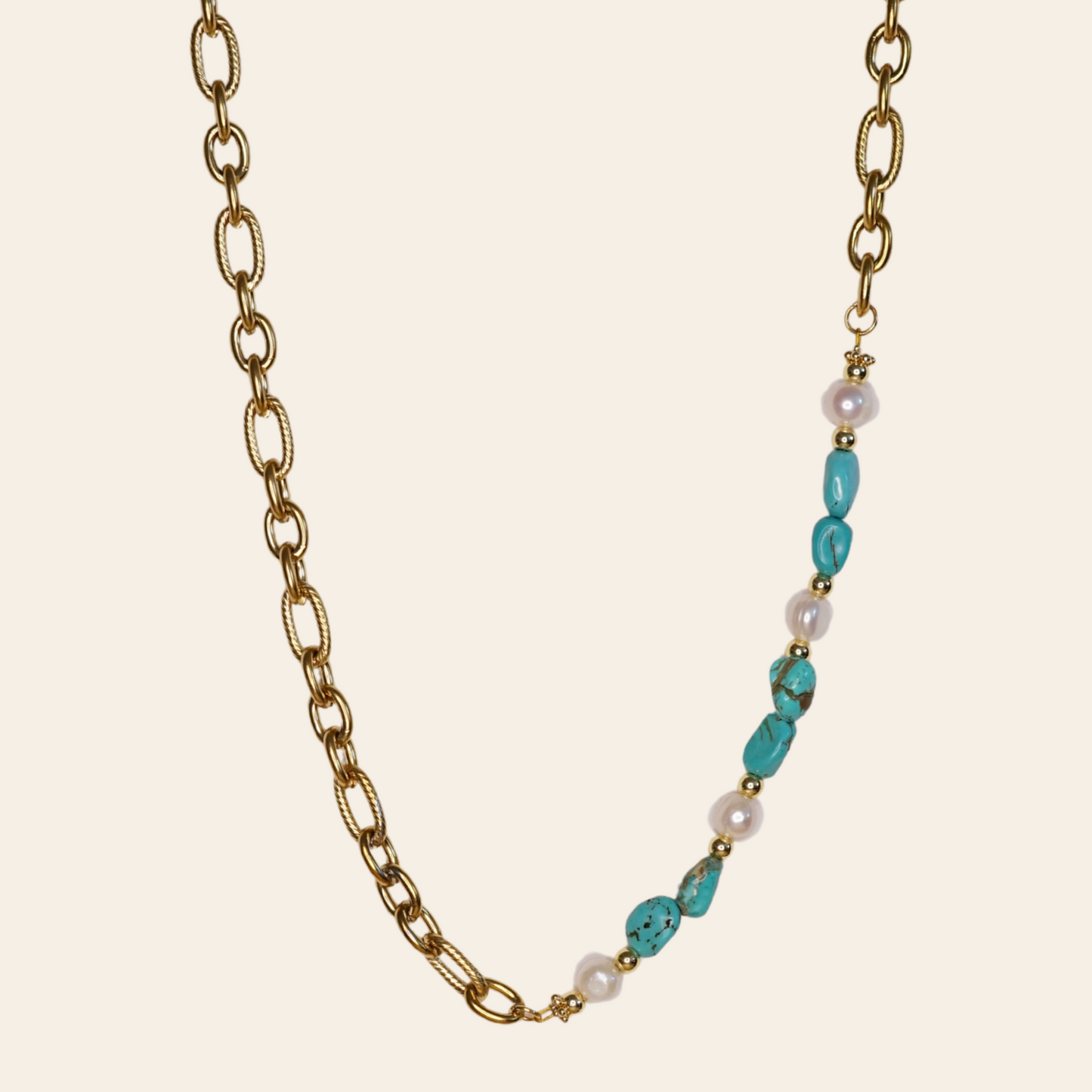 Chaîne Samanta moitié perles turquoise doré 