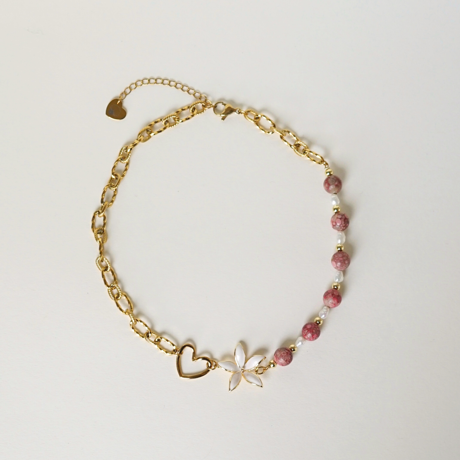 Collier Clara asymétrique rose fait main perles d'eau douce baroque blanches et pierres naturelles les Pepettes Bijoux 2