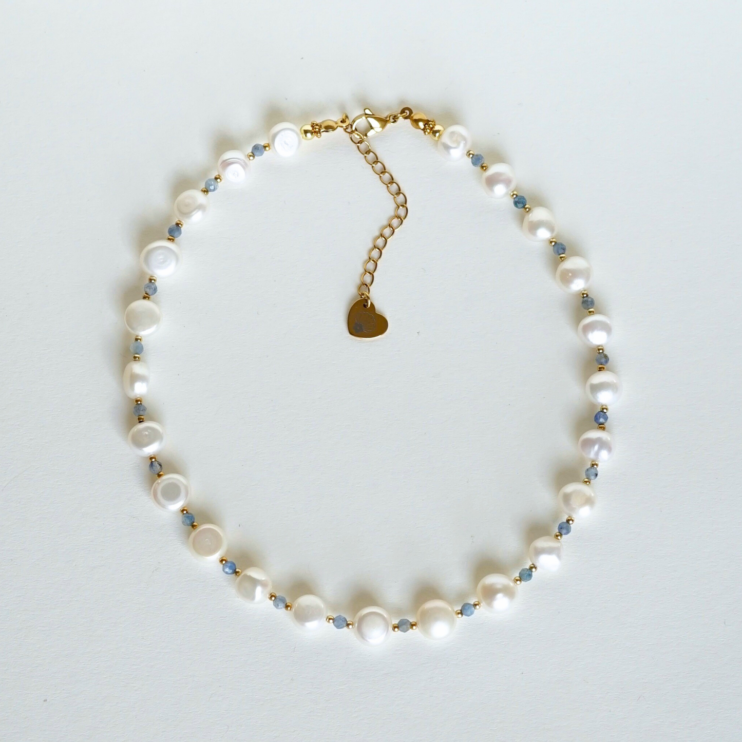Collier Perlea bleu fait main perles d'eau douce ronde et pierres naturelles Les Pepettes Bijoux 