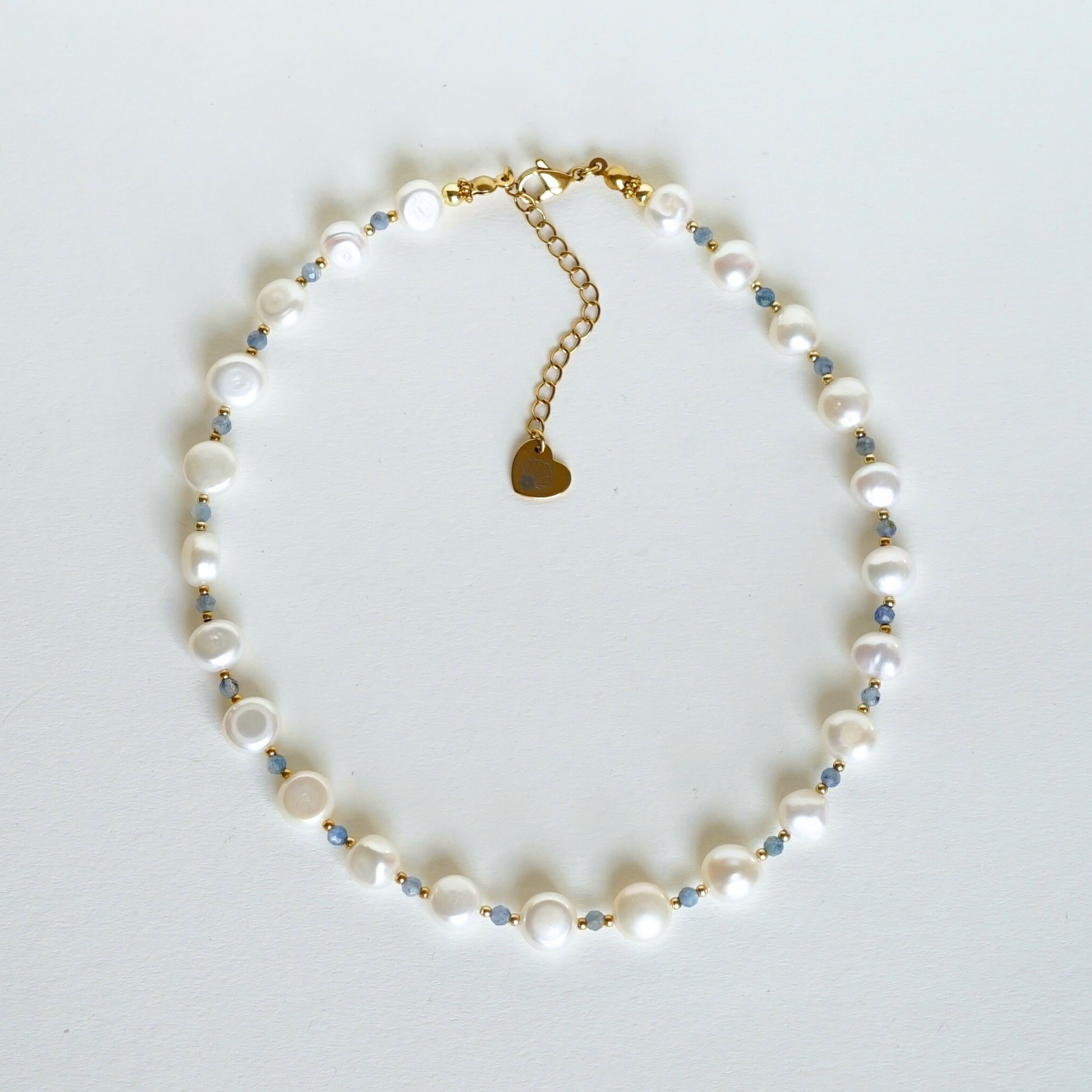 Collier Perlea bleu fait main perles d'eau douce ronde et pierres naturelles Les Pepettes Bijoux 