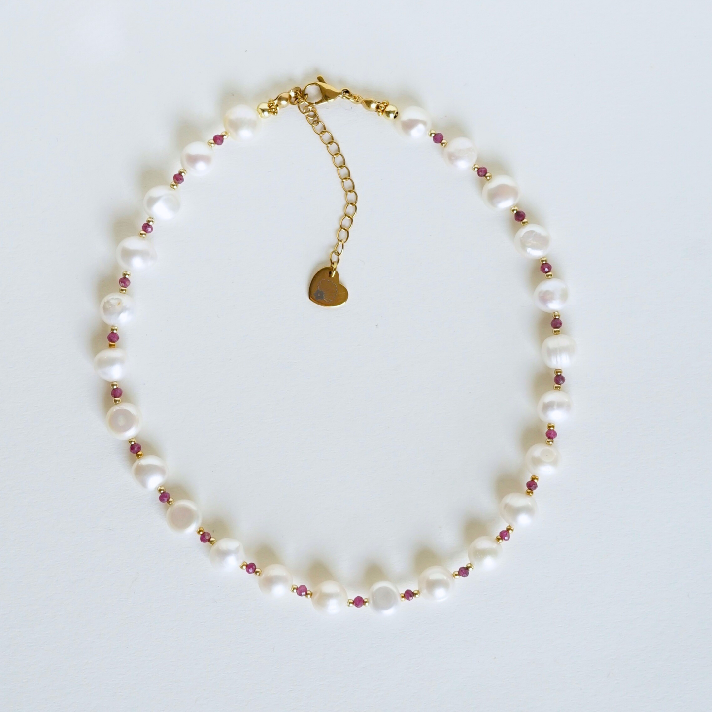Collier Perlea rose fait main perles d'eau douce ronde et pierres naturelles Les Pepettes Bijoux 