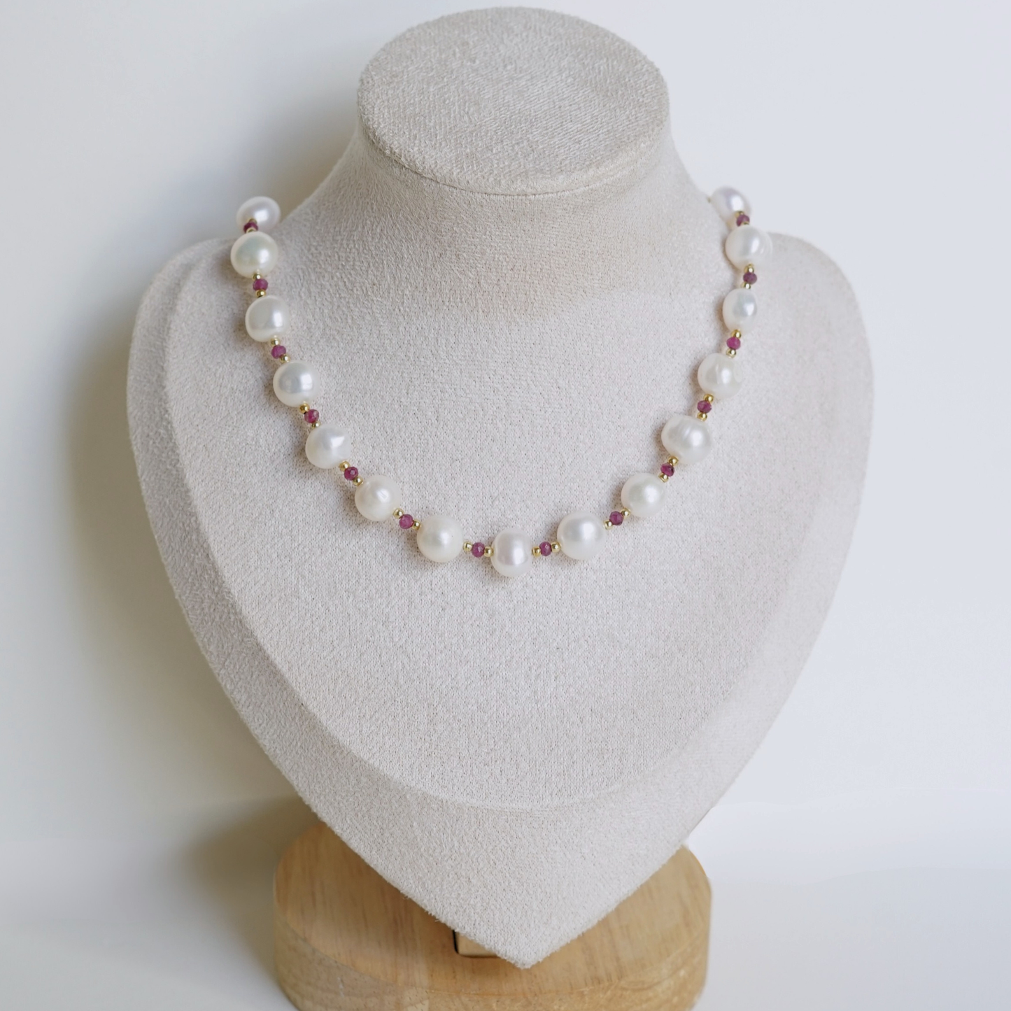 Collier Perlea rose fait main perles d'eau douce ronde et pierres naturelles Les Pepettes Bijoux 2