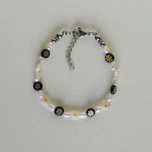 Bracelet millefiori noir/blanc