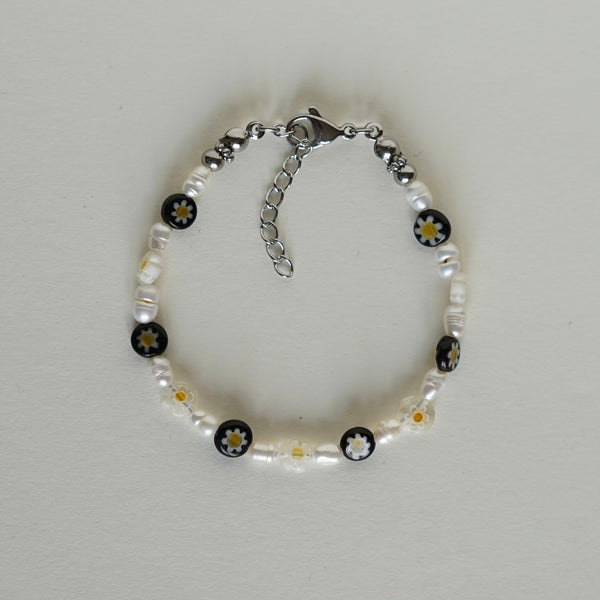 Bracelet millefiori noir/blanc