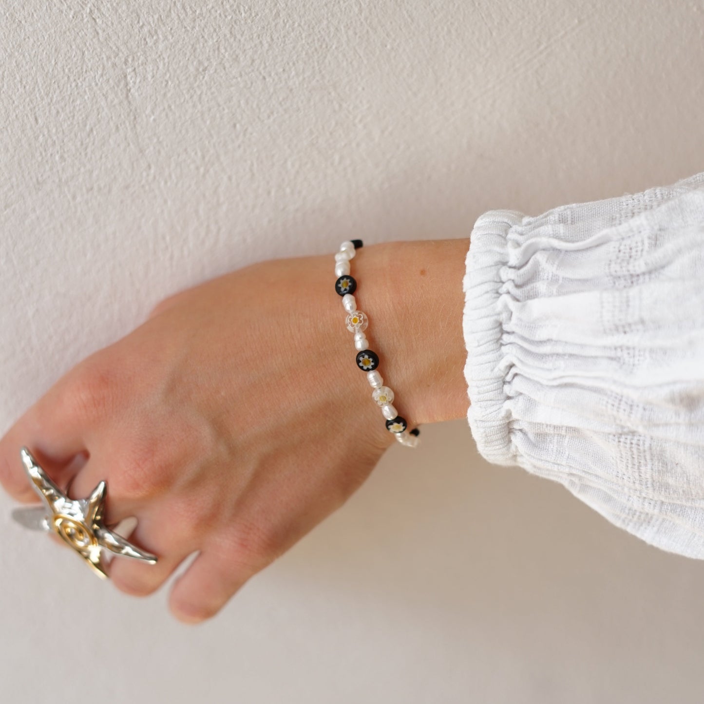 Bracelet millefiori noir/blanc