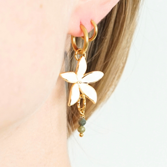 Boucles d'oreilles créoles dorées faites main avec pierres naturelles – idée cadeau spéciale