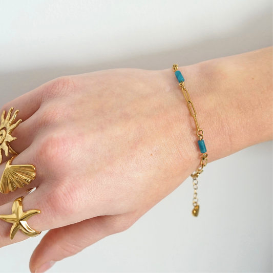 Bracelet fait main doré en acier inoxydable et pierres naturelles – idée cadeau spéciale