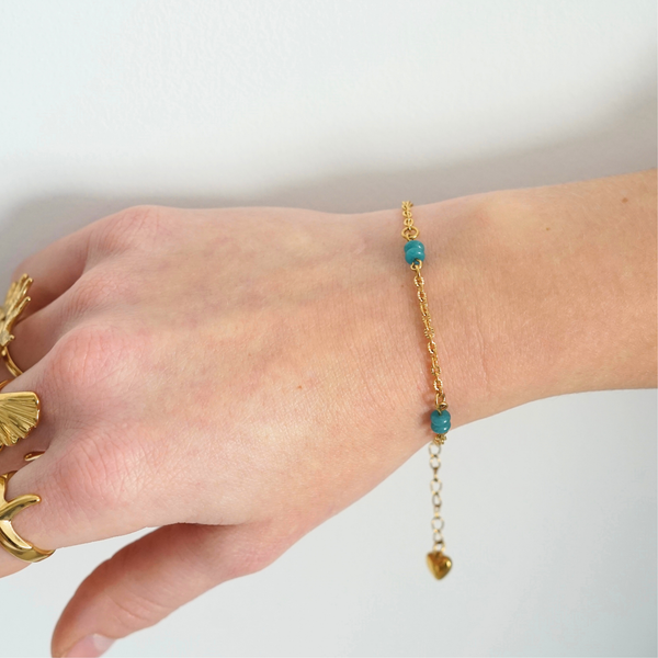 Bracelet fait main doré en acier inoxydable et pierres naturelles – idée cadeau spéciale