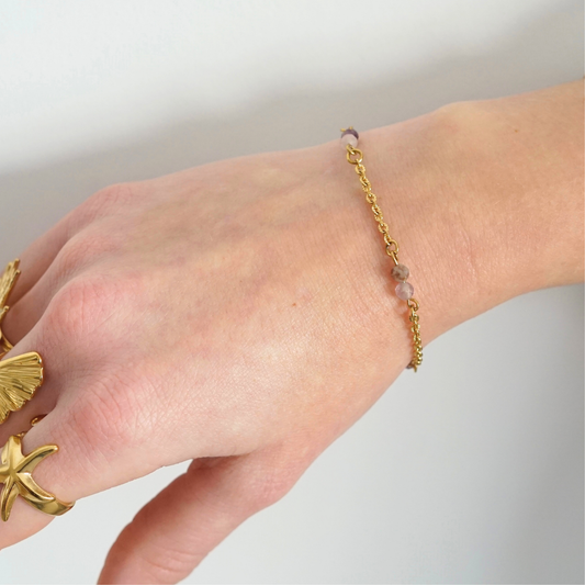 Bracelet fait main doré en acier inoxydable et pierres naturelles – idée cadeau spéciale