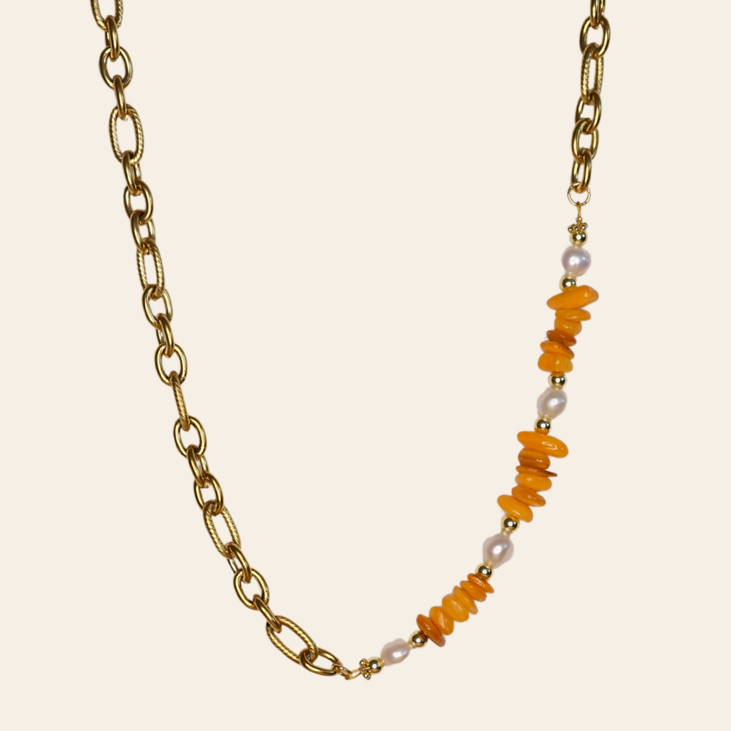 chaîne Samanta moitié perles orange doré