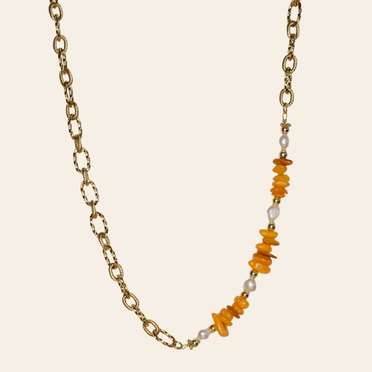 Chaîne Laura moitié perles orange doré 