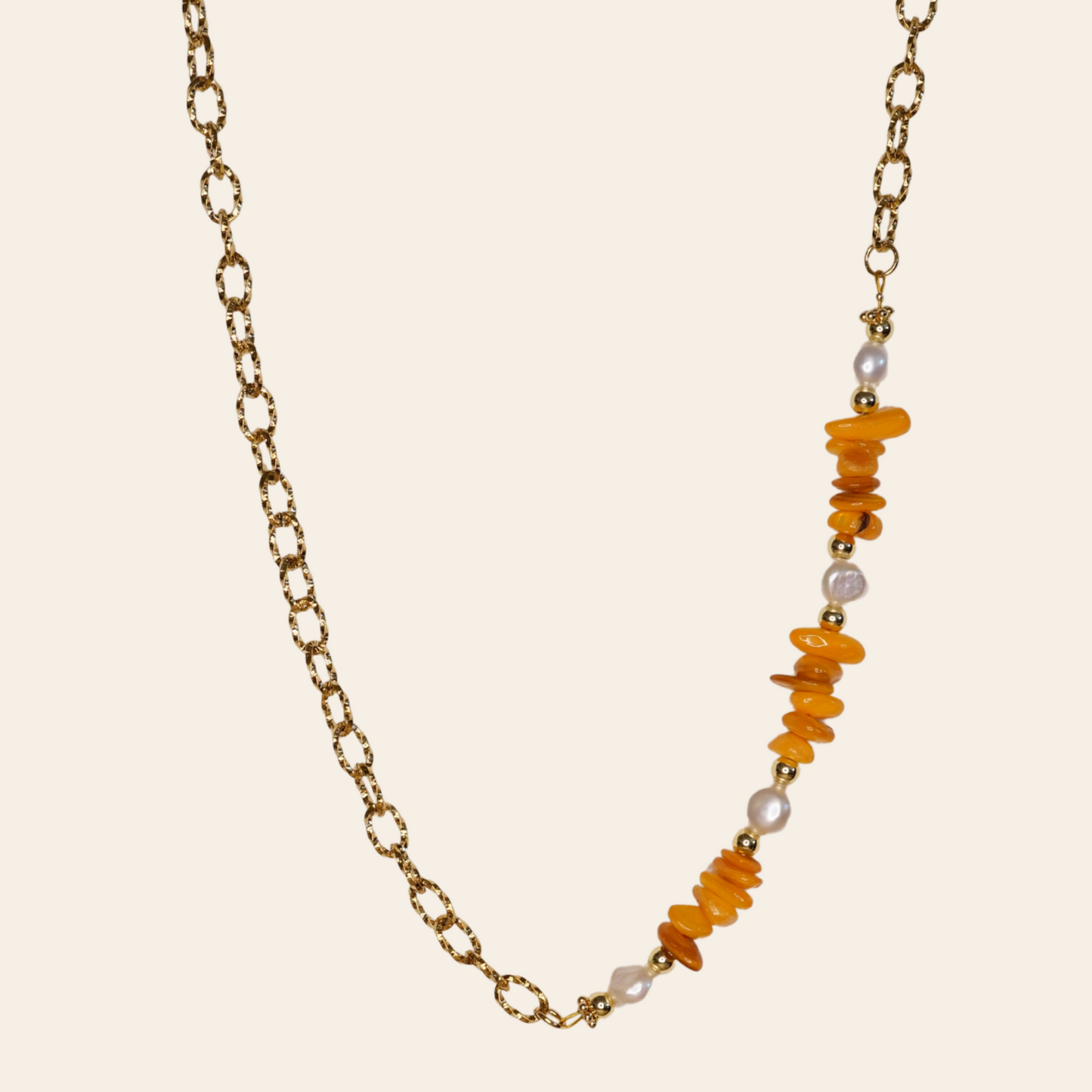 Chaîne Laurette moitié perles orange doré 