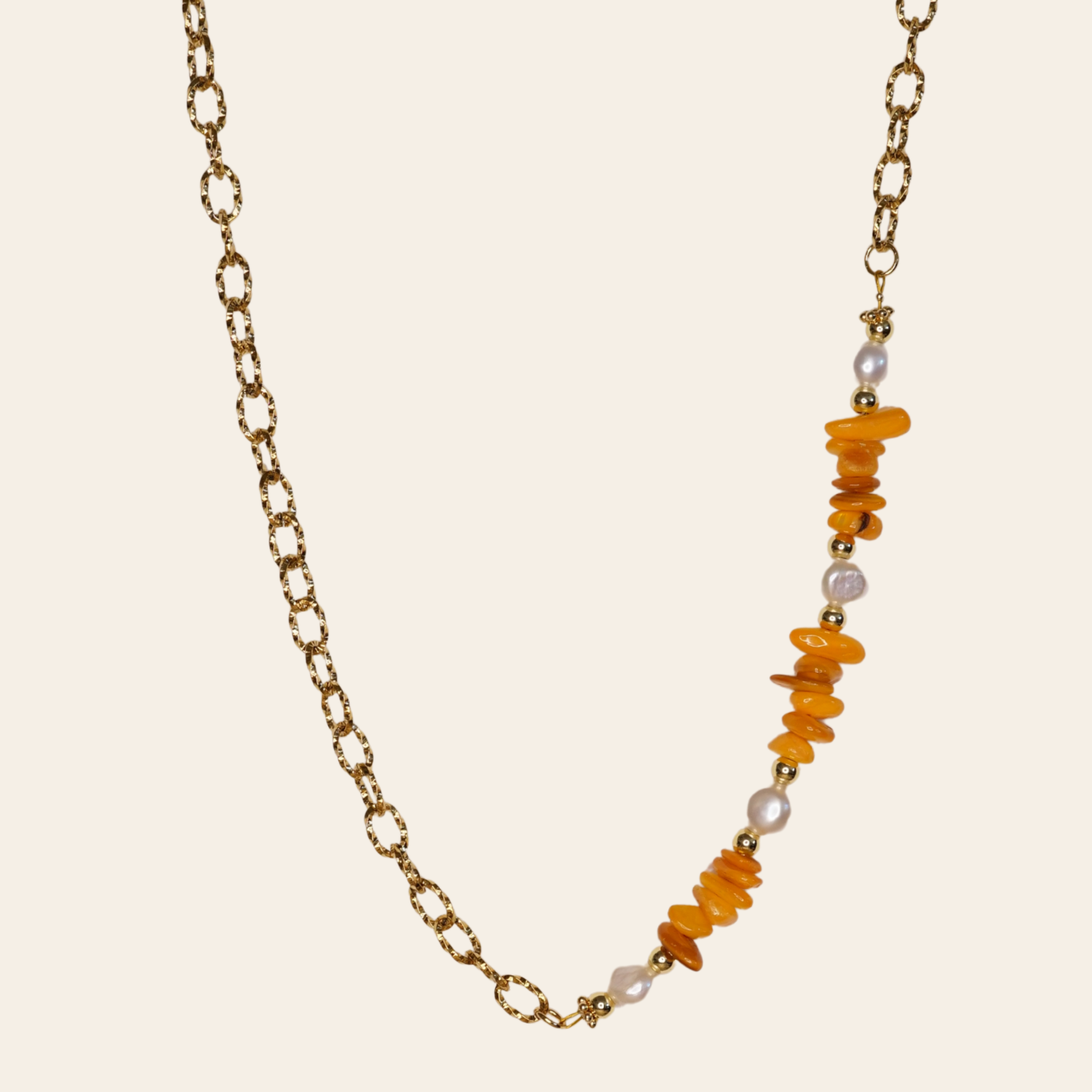 Chaîne Laurette moitié perles orange doré 