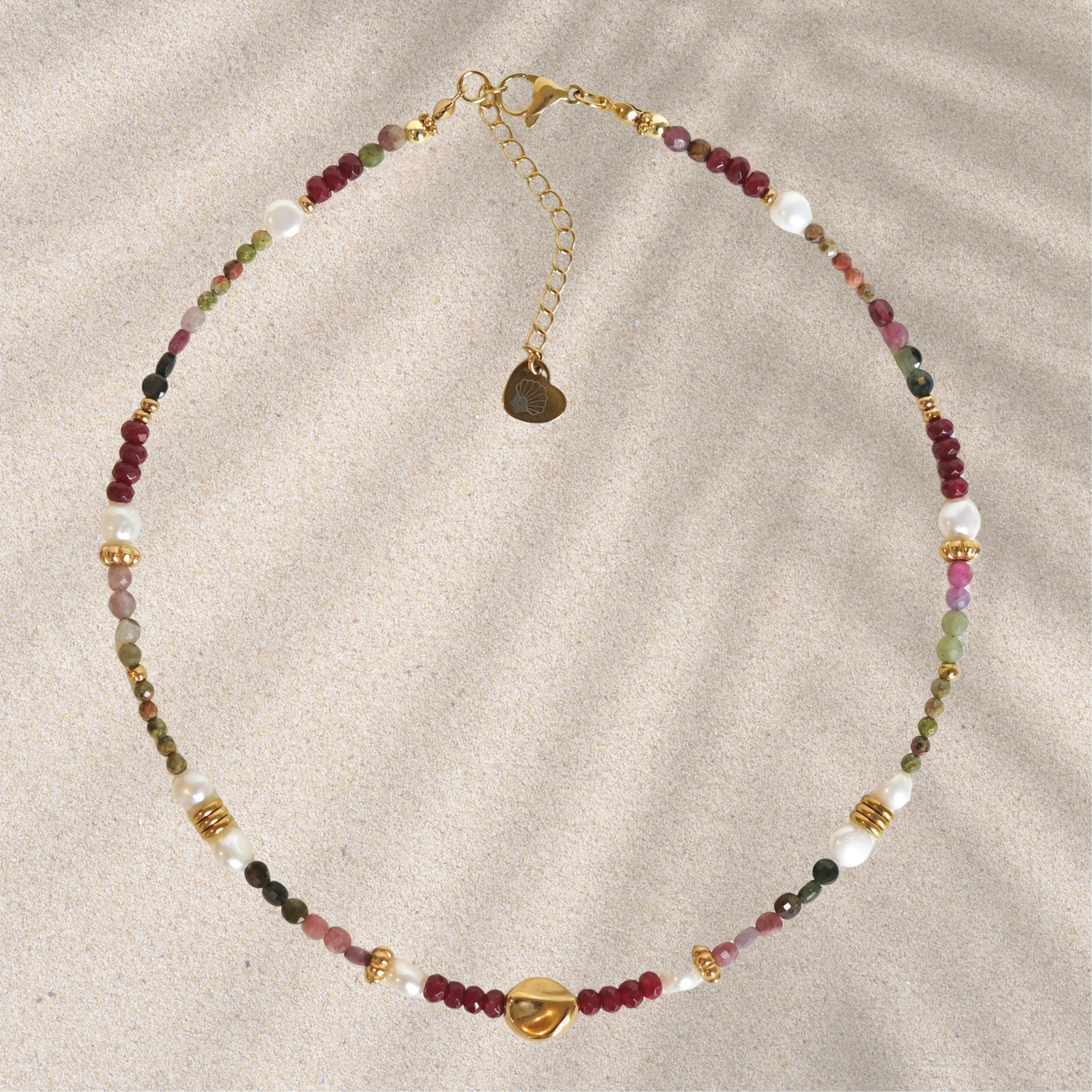 Collier fait main en acier inoxydable avec pierres naturelles et perles d'eau douce – bijou unique