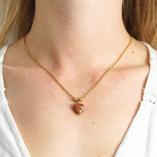 Collier doré fait main en acier inoxydable avec pierres naturelles – bijou unique