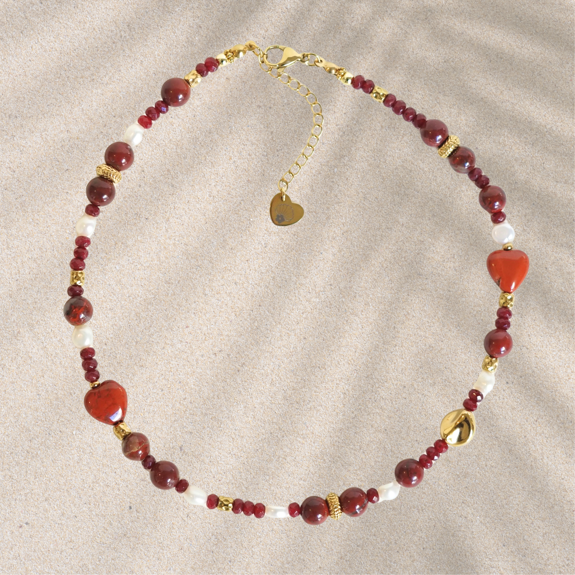 Collier fait main asymétrique en acier inoxydable avec pierres naturelles et perles d'eau douce – bijou unique