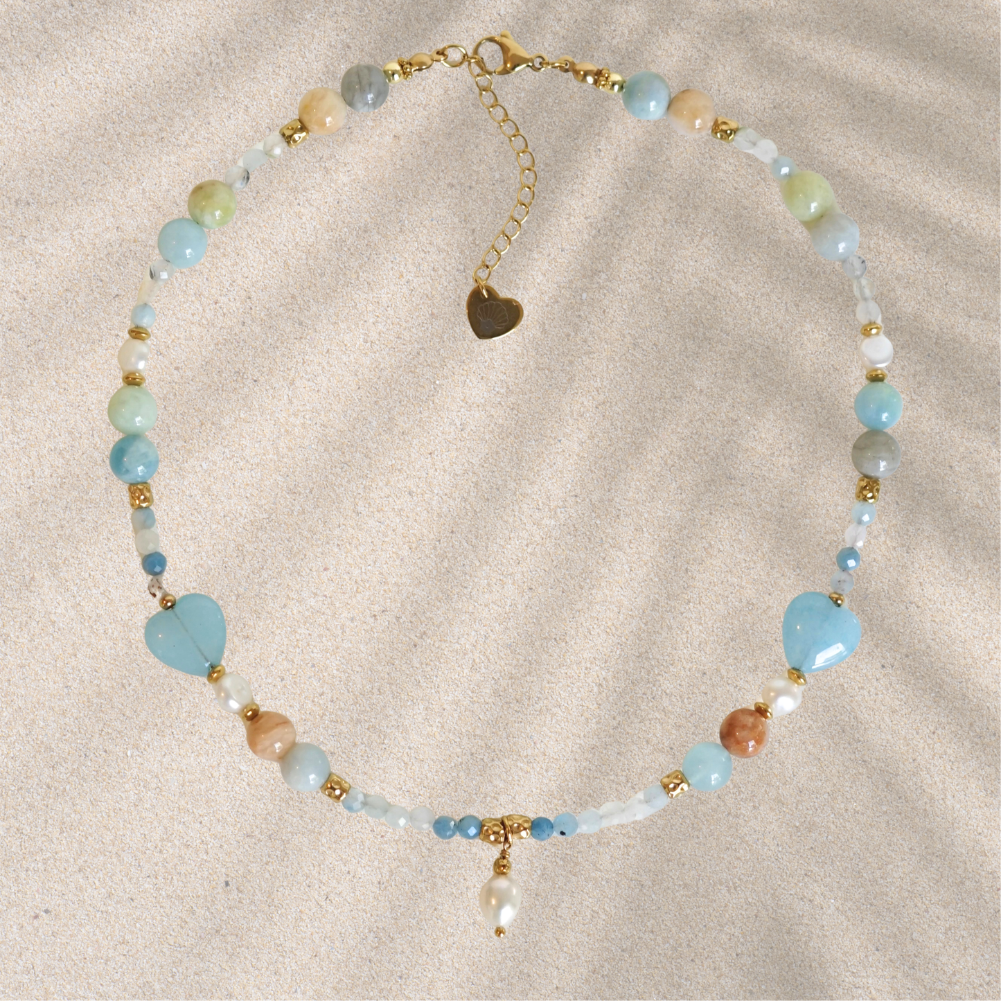 Collier fait main en acier inoxydable avec pierres naturelles et perles d'eau douce – pendentif perle d'eau douce, bijou unique