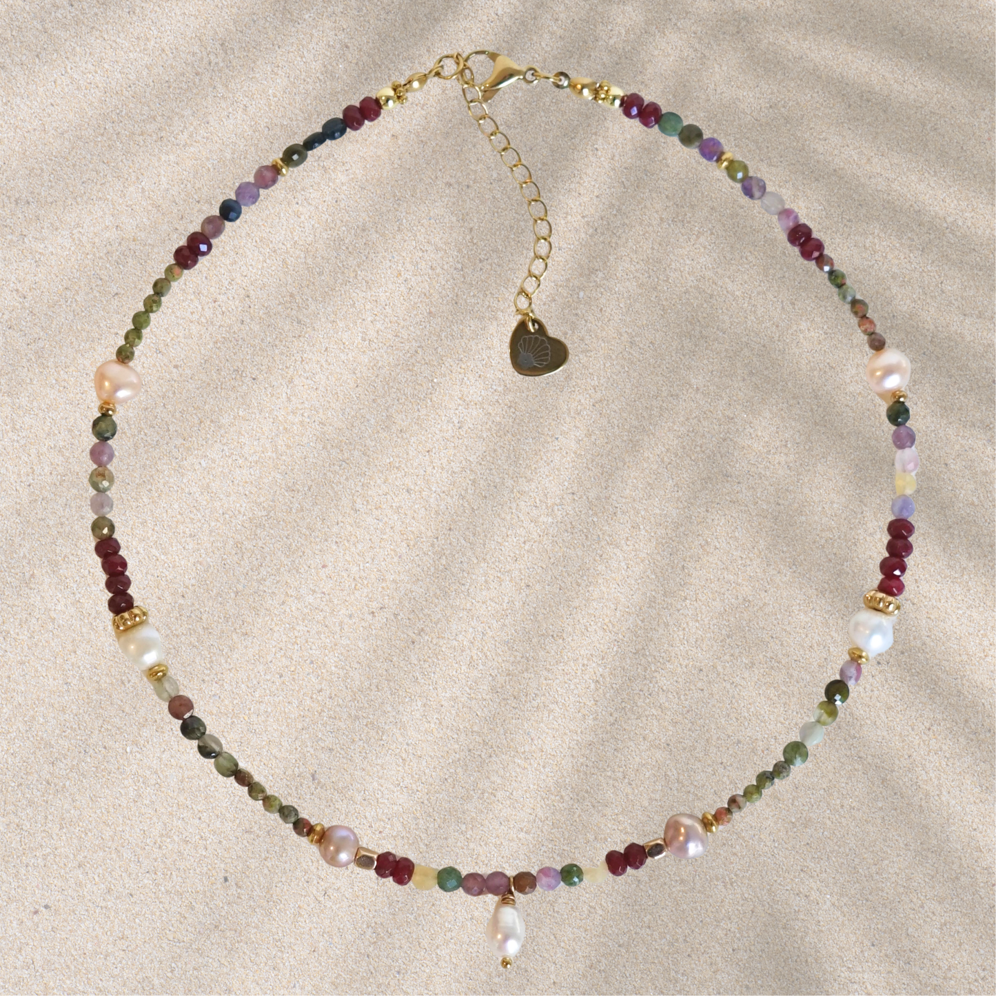 Collier fait main en acier inoxydable avec pierres naturelles et perles d'eau douce – pendentif perle d'eau douce, bijou unique