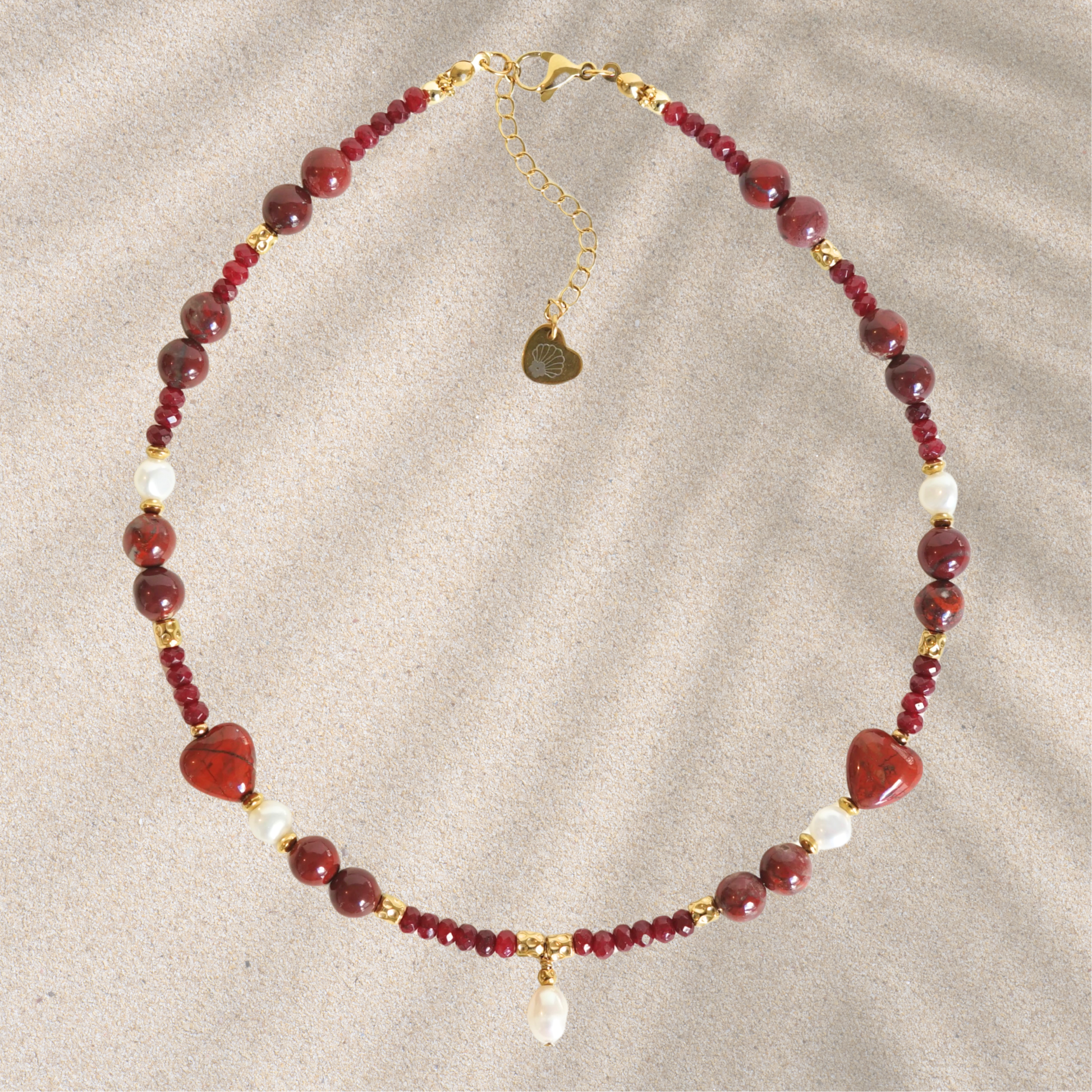 Collier fait main en acier inoxydable avec pierres naturelles et perles d'eau douce – pendentif perle d'eau douce, bijou unique