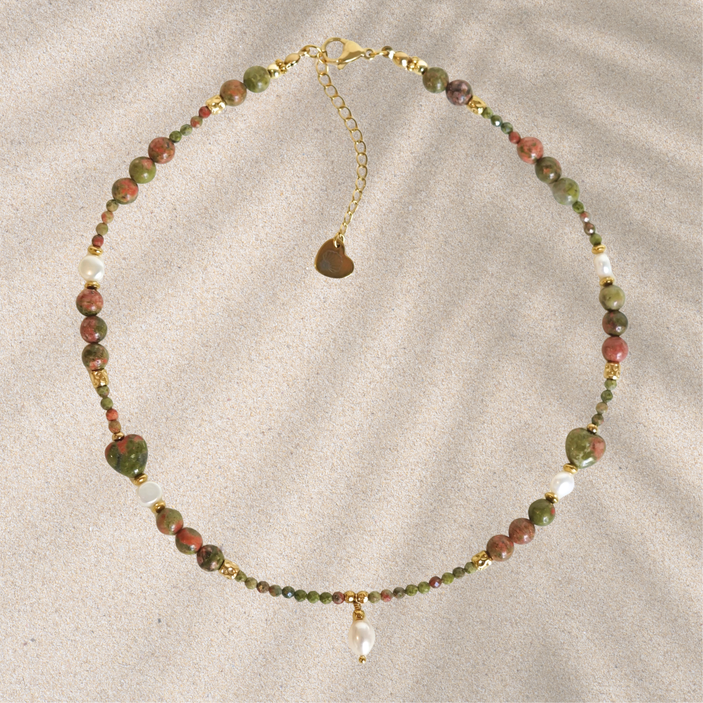 Collier fait main en acier inoxydable avec pierres naturelles et perles d'eau douce – pendentif perle d'eau douce, bijou unique